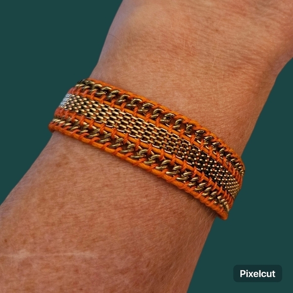 Hand Crafted Jewelry - HANDMADE Orange Macrame Chain Bracelet